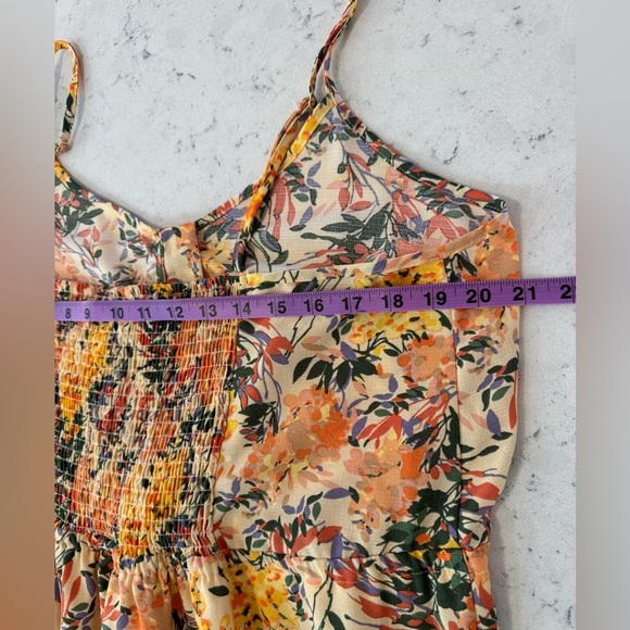 Ophelia Roe Drawstring Waist Smocked back Sundress Flounced Yellow Floral Sz XL - Picture 11 of 13